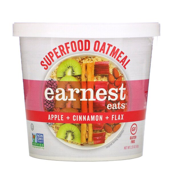 Earnest Eats, Superfood Oatmeal, Apple + Cinnamon + Flax, 2.35 oz (67 g)