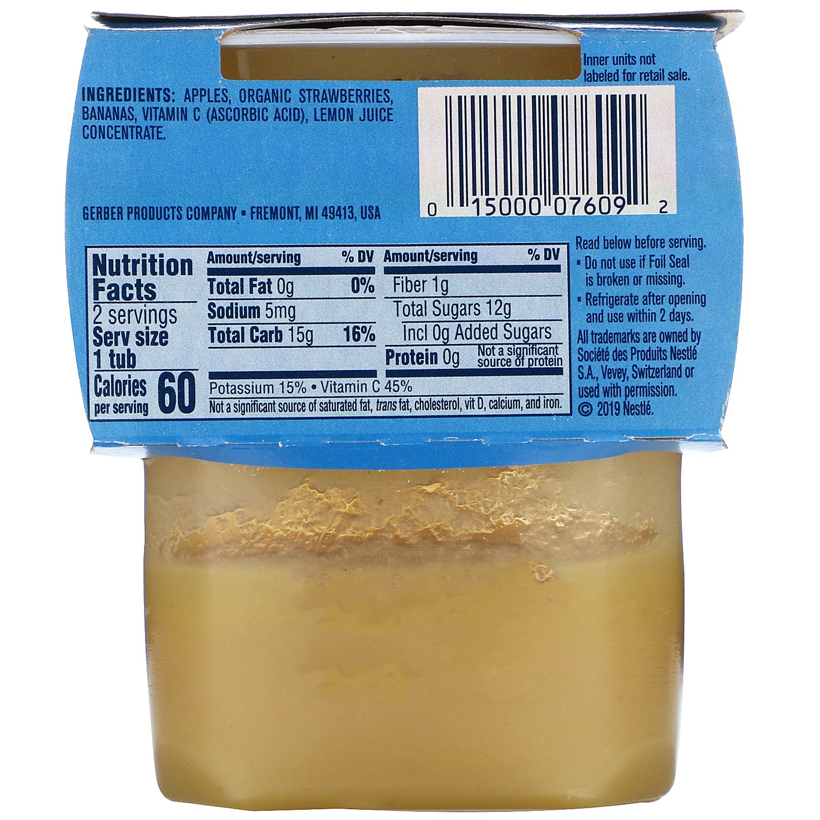 Gerber, Apple, Strawberry, Banana, 2 Packs, 4 oz (113 g) Each - Imagem 2