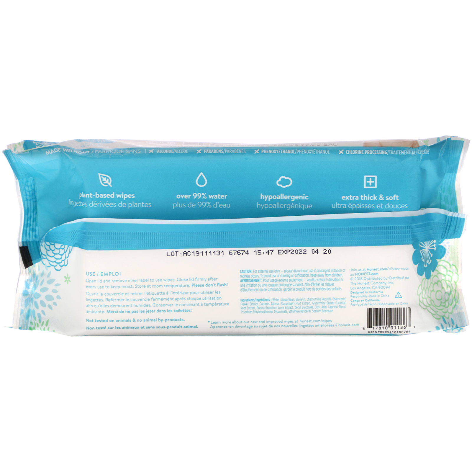 The Honest Company, Plant-Based Wipes, Classics, 72 Wipes - Imagem 2