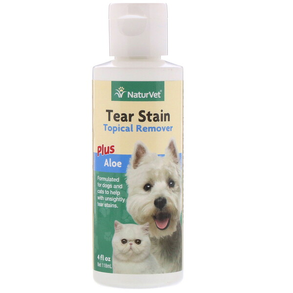 NaturVet, Tear Stain, Removedor Tópico Com Aloe, Para Cães e Gatos, 118 ml (4 fl oz)