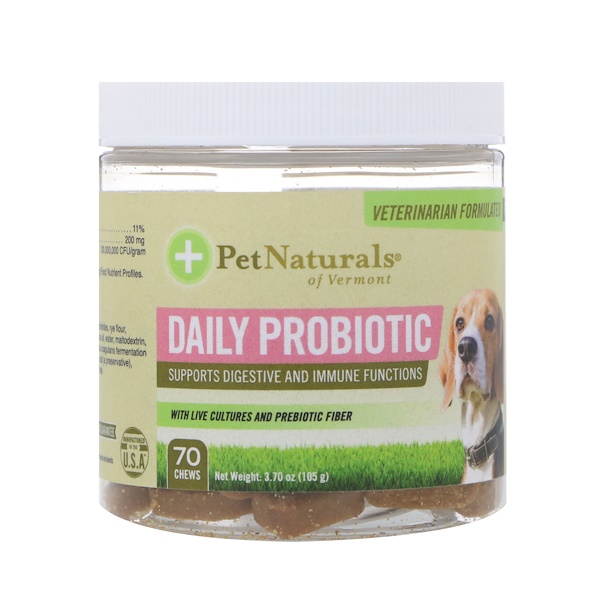 Pet Naturals of Vermont, Probiótico Diário, Para Cães, 70 Mastigáveis, 3,70 oz (105 g)