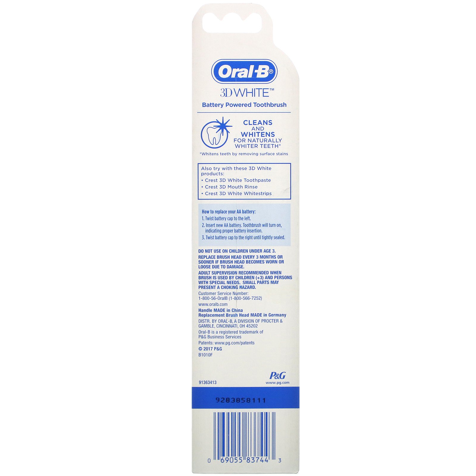 Oral-B, 3D White, Battery Powered Toothbrush, 1 Toothbrush - Imagem 3
