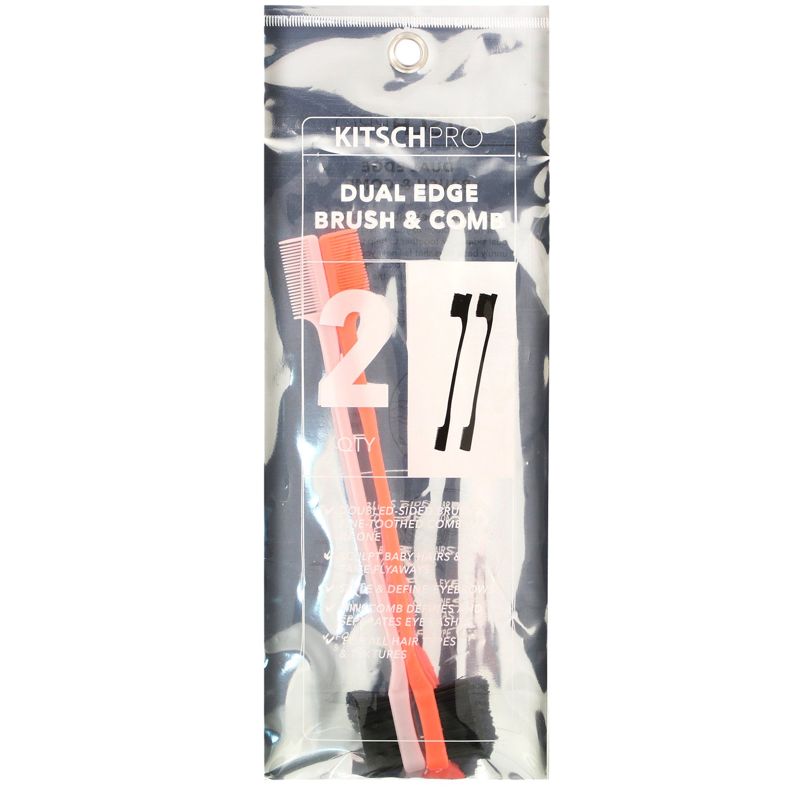 Kitsch, Pro, Dual Edge Brush & Comb, 2 Count - Imagem 2