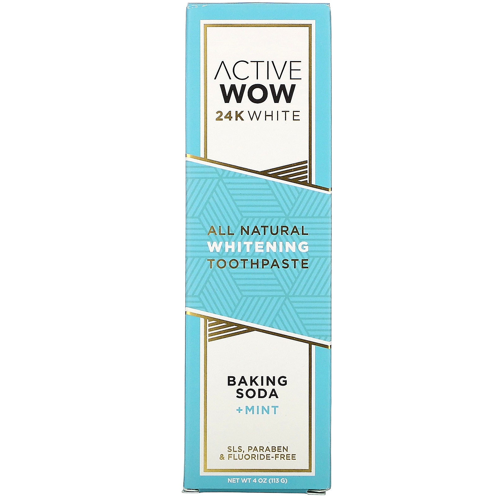 Active Wow, 24K White, All Natural Whitening Toothpaste, Baking Soda + Mint, 4 oz (113 g) - Imagem 2