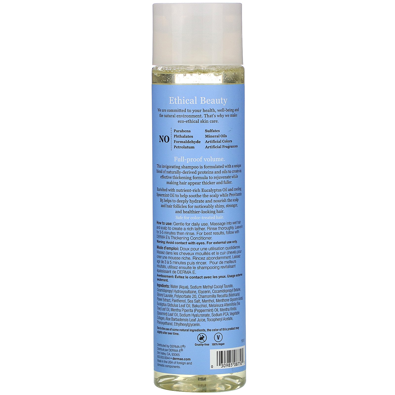 Derma E, Thickening Shampoo, Therapeutic Mint & Herbal Blend, 10 fl oz (296 ml) - Imagem 2