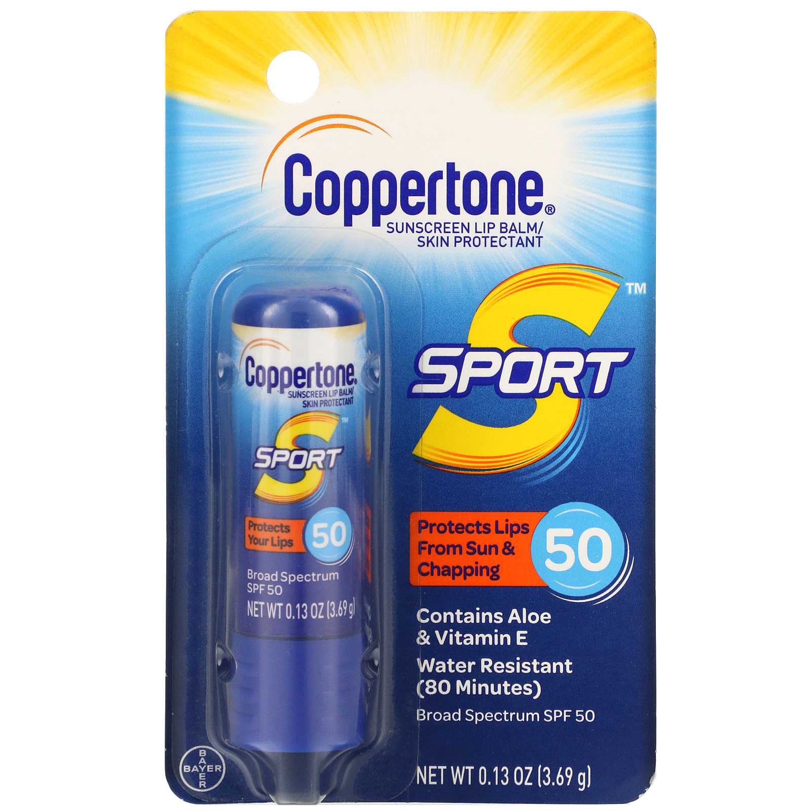 Coppertone, Sport, Sunscreen Lip Balm, SPF 50, 0.13 oz (3.69 g) - Imagem 2