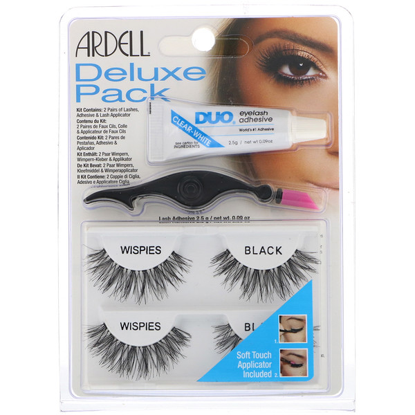 Ardell, Deluxe Pack, Wispies Lashes com Aplicador e Adesivo para Cílios, 1 Conjunto