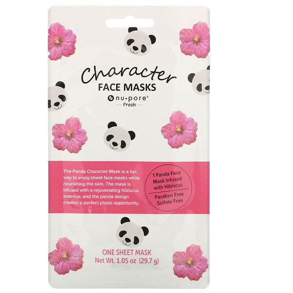 Nu-Pore, Character Face Mask, Panda, Hibiscus, 1 Sheet