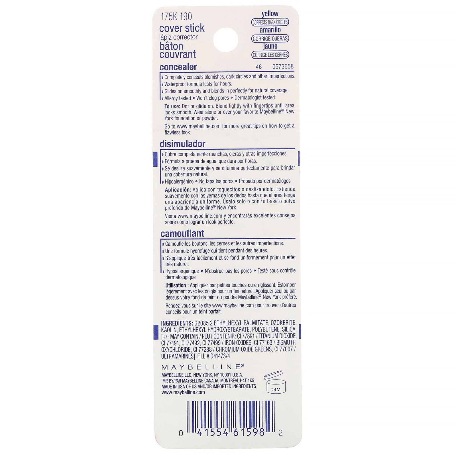 Maybelline, Corretivo Cover Stick, Yellow 190, 4,5 g - Imagem 3