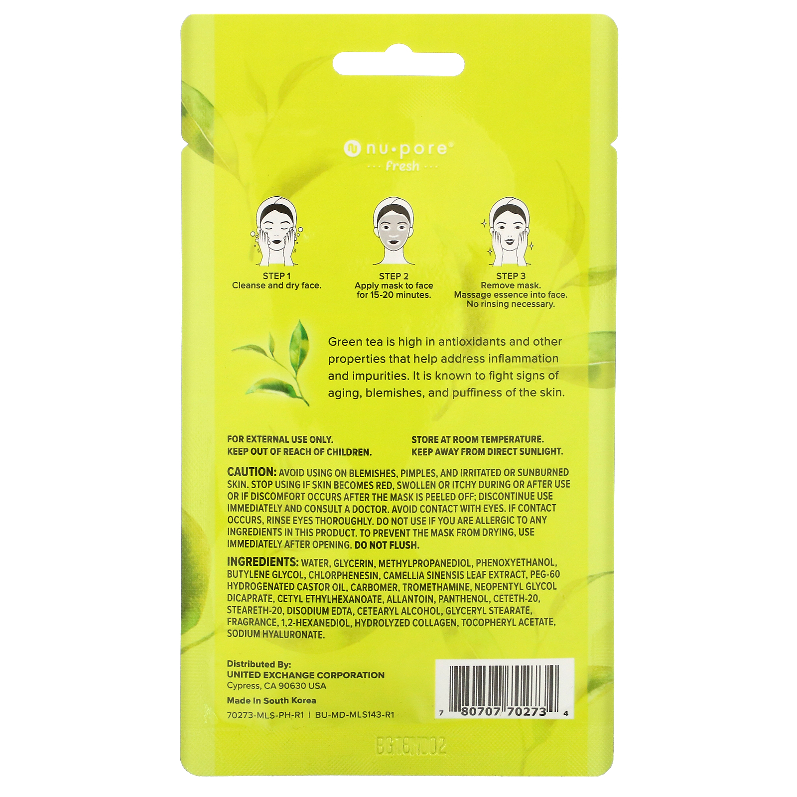 Nu-Pore, Fresh Start Sheet Mask, Green Tea, 1 Sheet - Imagem 2