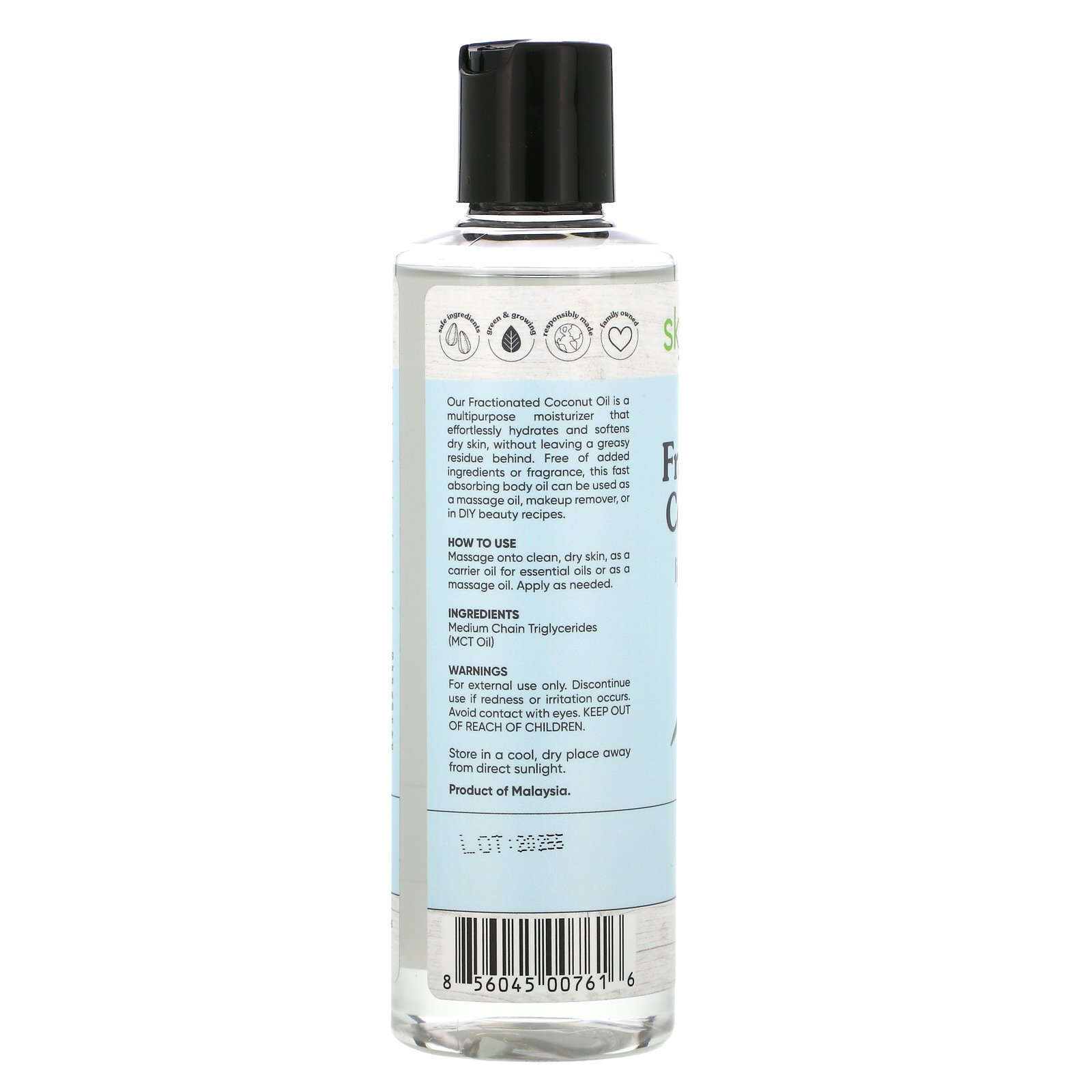 Sky Organics, 100% Pure Fractionated Coconut Oil, 8 fl oz (236 ml) - Imagem 2