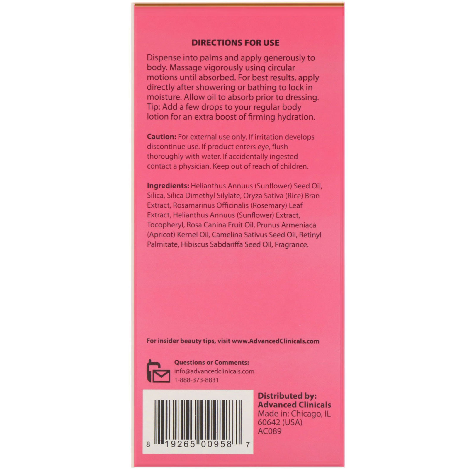 Advanced Clinicals, Rosehip, Anti-Aging Body Oil, 3.8 fl oz (112 ml) - Imagem 3