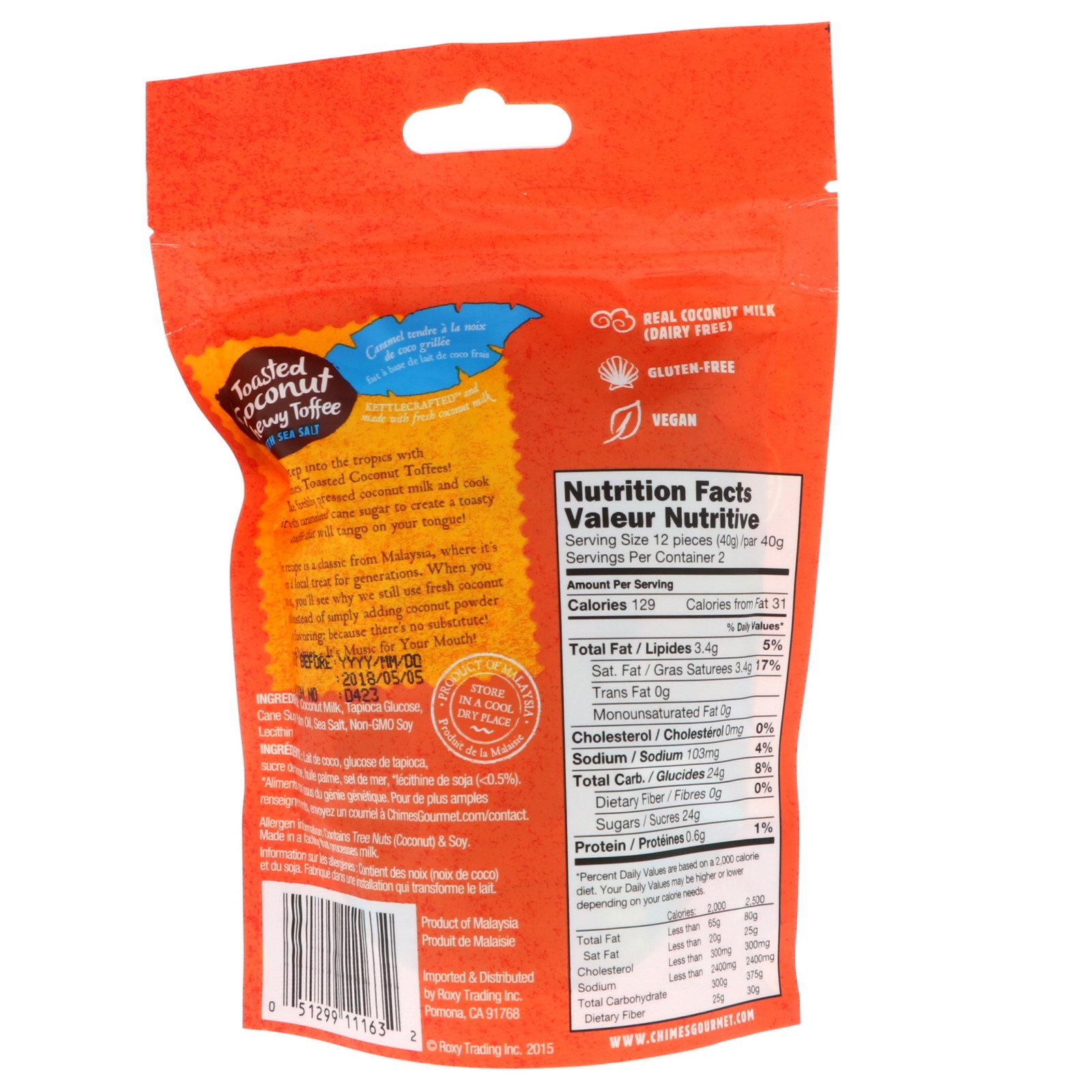 Chimes, Caramelo Macio de Coco Queimado com Sal Marinho, 2,8 oz (80 g) - Imagem 2