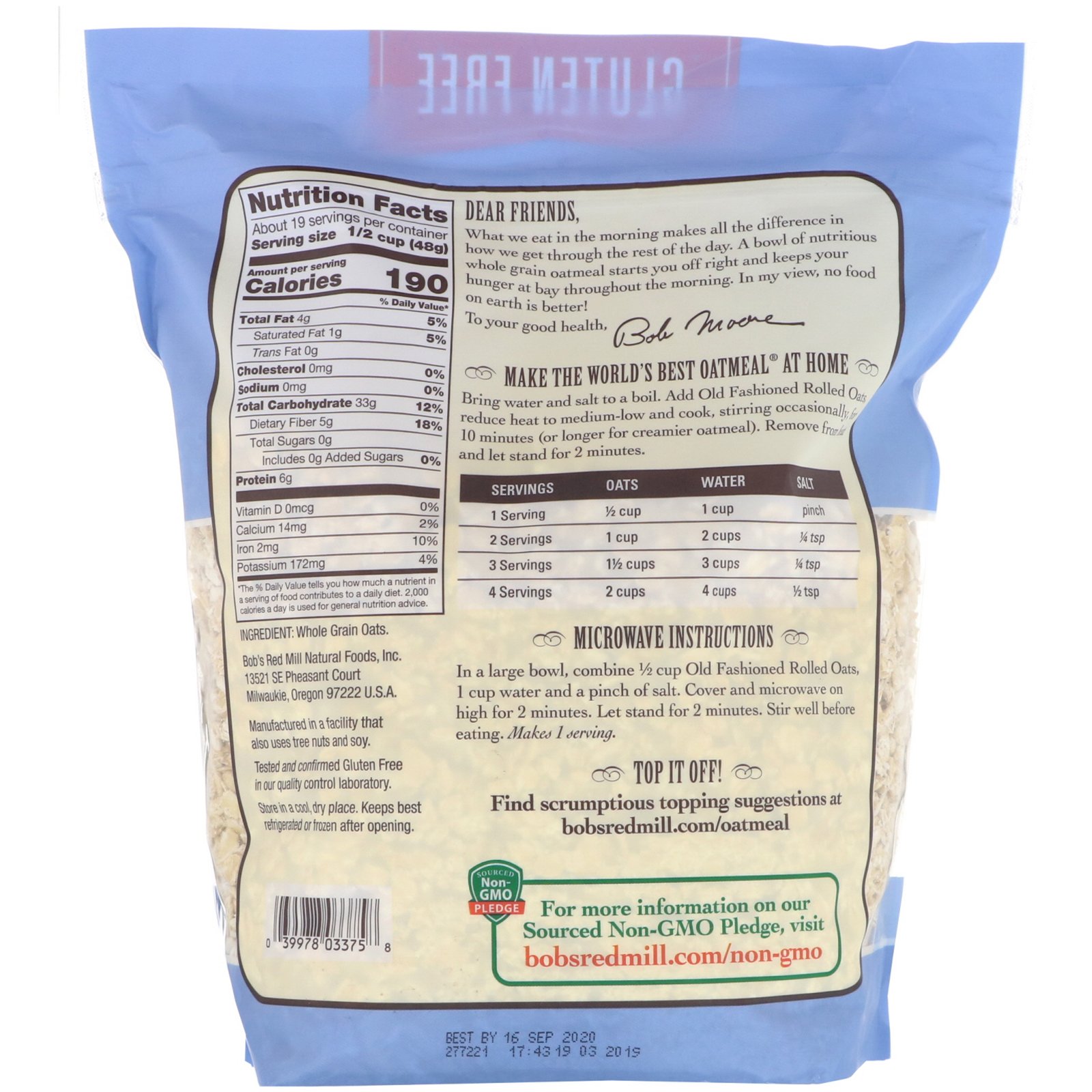 Bob's Red Mill, Aveia em Flocos à Moda Antiga, Grãos Integrais, Sem Glúten, 907 g (32 oz) - Imagem 2