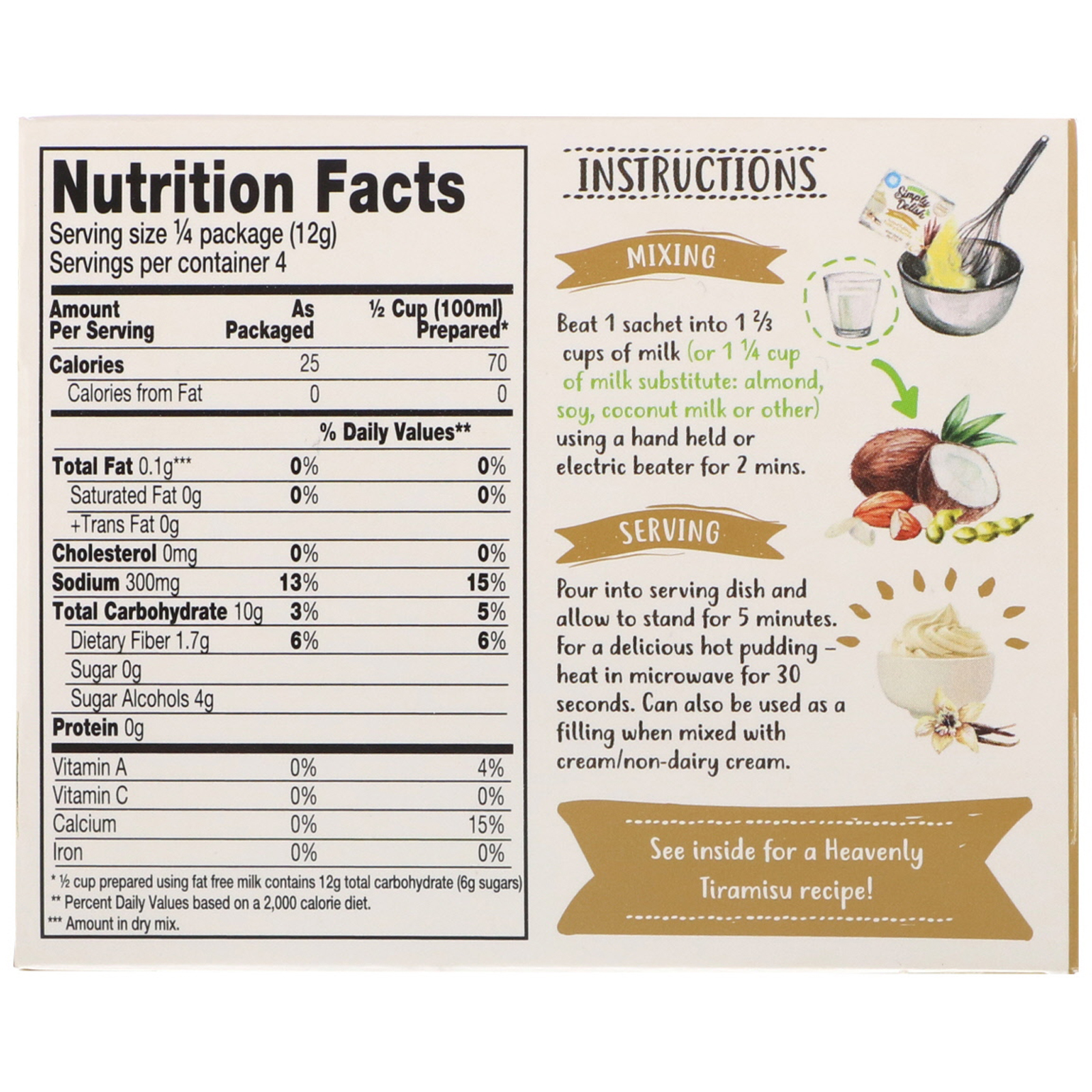 Natural Simply Delish, Natural Instant Pudding, Vanilla, 1.7 oz (48 g) - Imagem 2