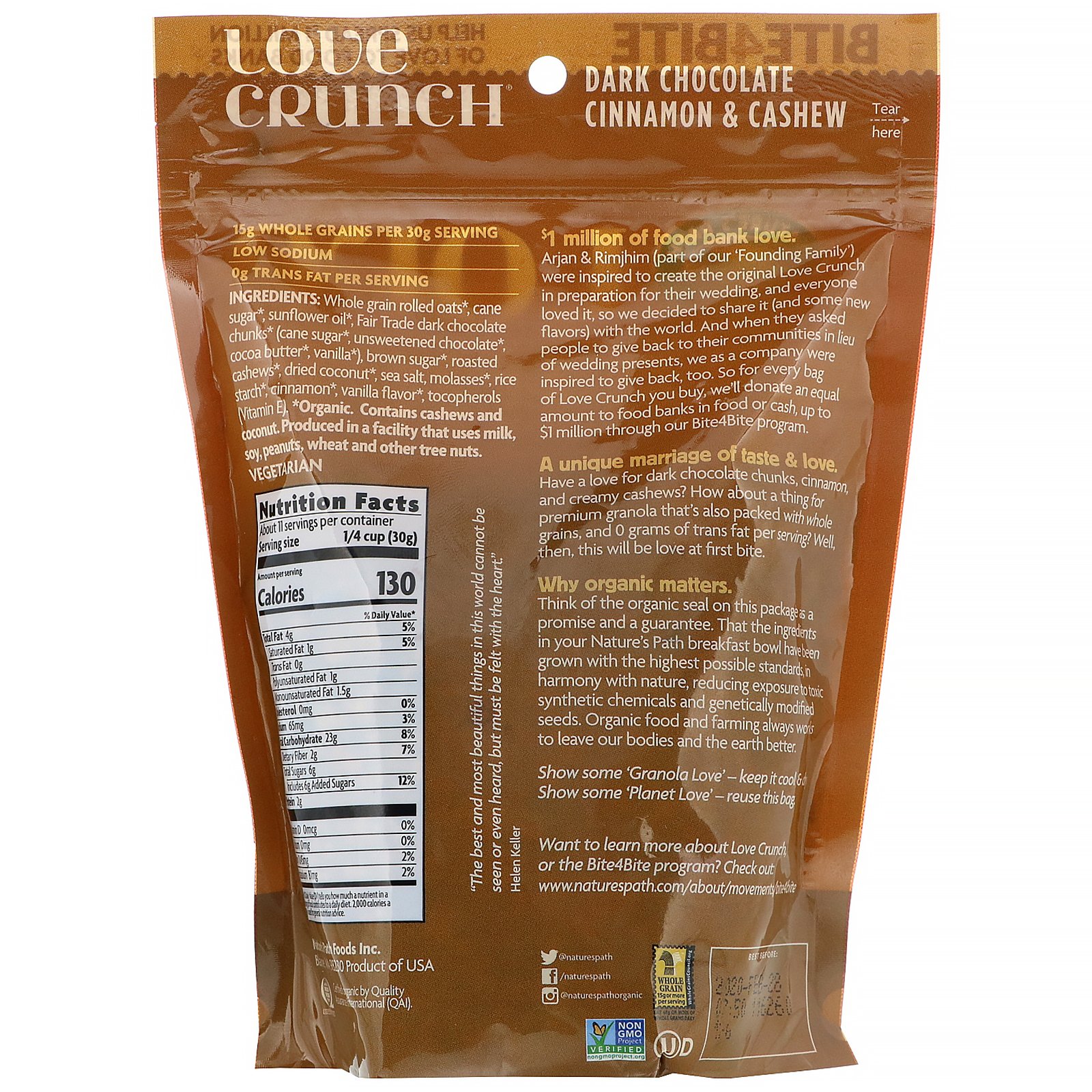 Nature's Path, Love Crunch, Chocolate Escuro com Canela e Castanha de Caju, 325 g (11,5 oz) - Imagem 2