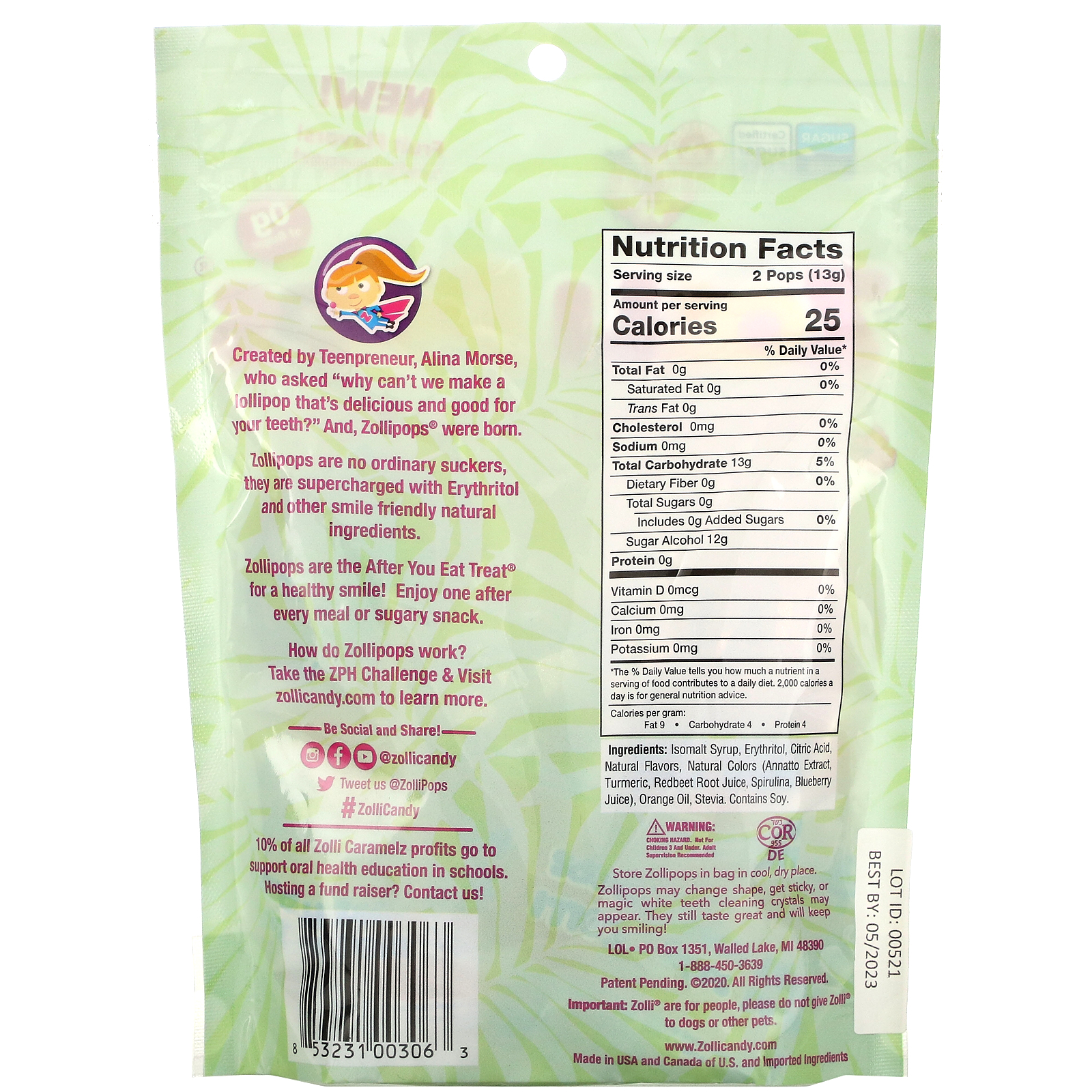 Zollipops, The Clean Teeth Pops, Tropical Fruits, 23-25 Pops, 5.2 oz - Imagem 2