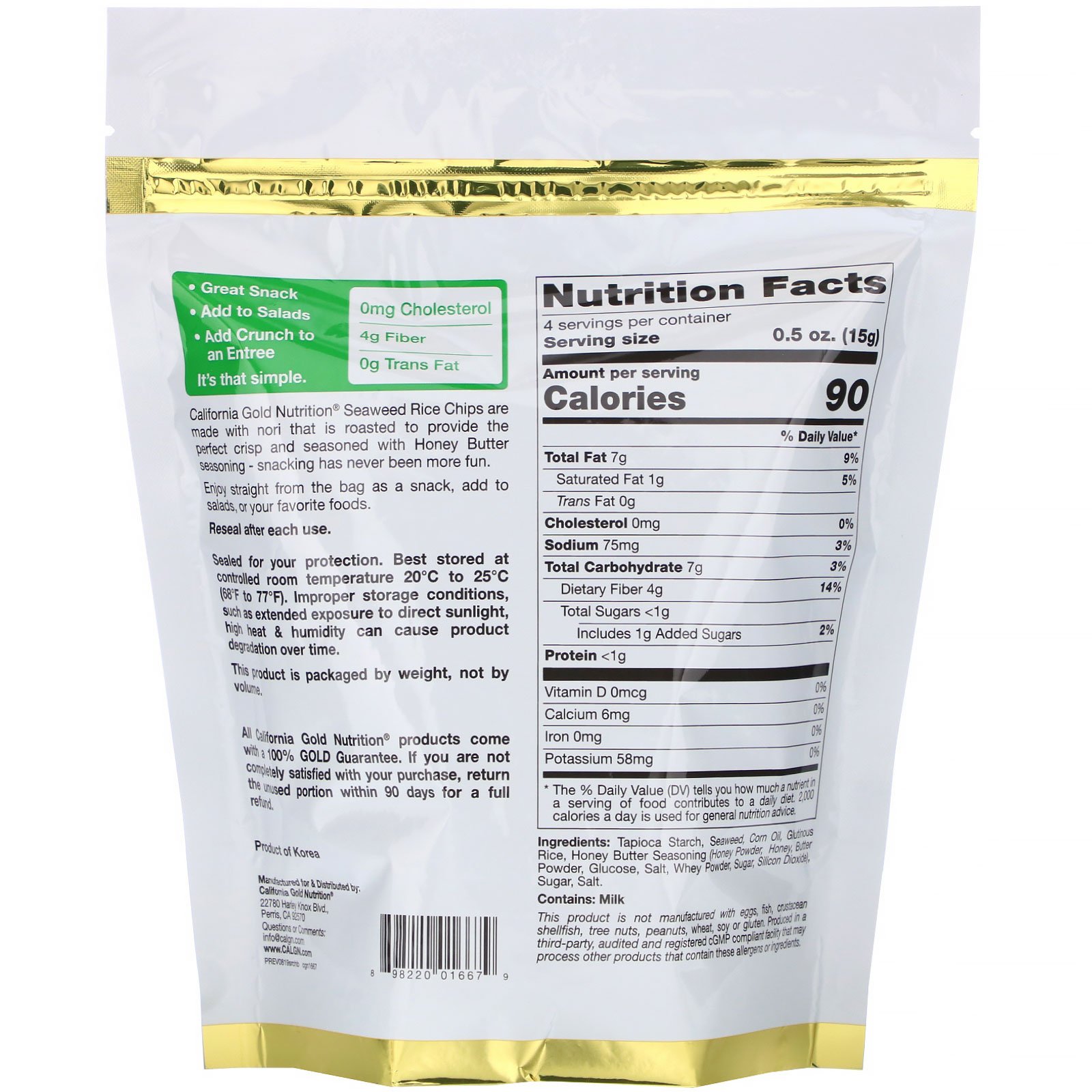 California Gold Nutrition, Chips de Arroz com Alga Marinha, Manteiga de Mel, 60 g (2 oz) - Imagem 2