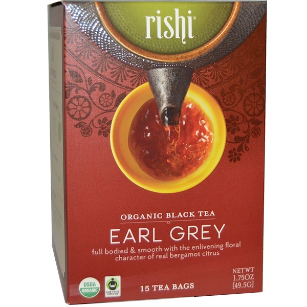 Rishi Tea, Chá Preto Orgânico, Earl Grey, 15 Saquinhos de Chá 1,75 oz (49,5 g)