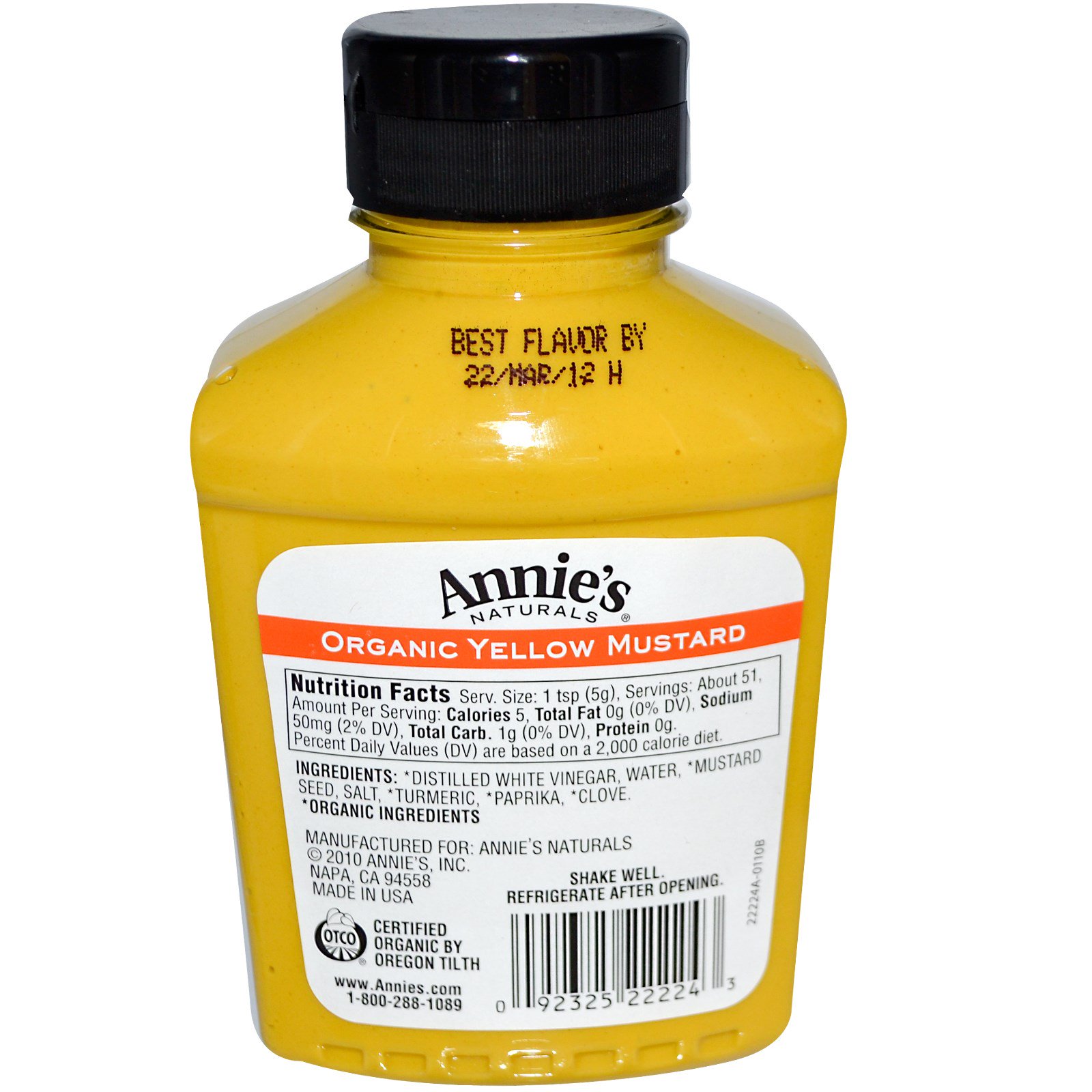 Annie's Naturals, Mostarda Amarela Orgânica, 9 oz (255 g)