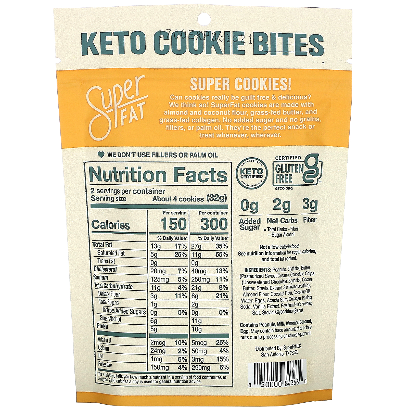 SuperFat, Keto Cookie Bites, Peanut Butter Chocolate Chip, 3 Packs, 2.25 oz(64g) Each - Imagem 2