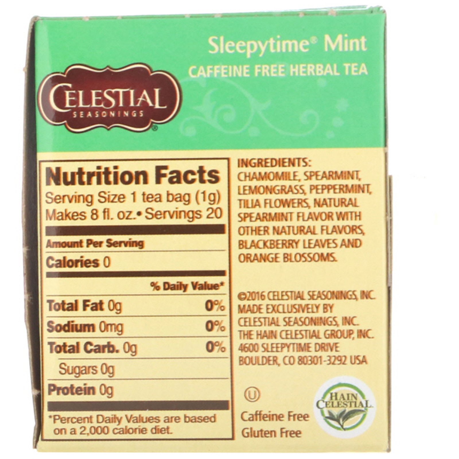 Celestial Seasonings, Chá Herbáceo, Menta Para Dormir, Sem Cafeína, 20 Saquinhos de Chá, 1,0 oz (29 g) - Imagem 2