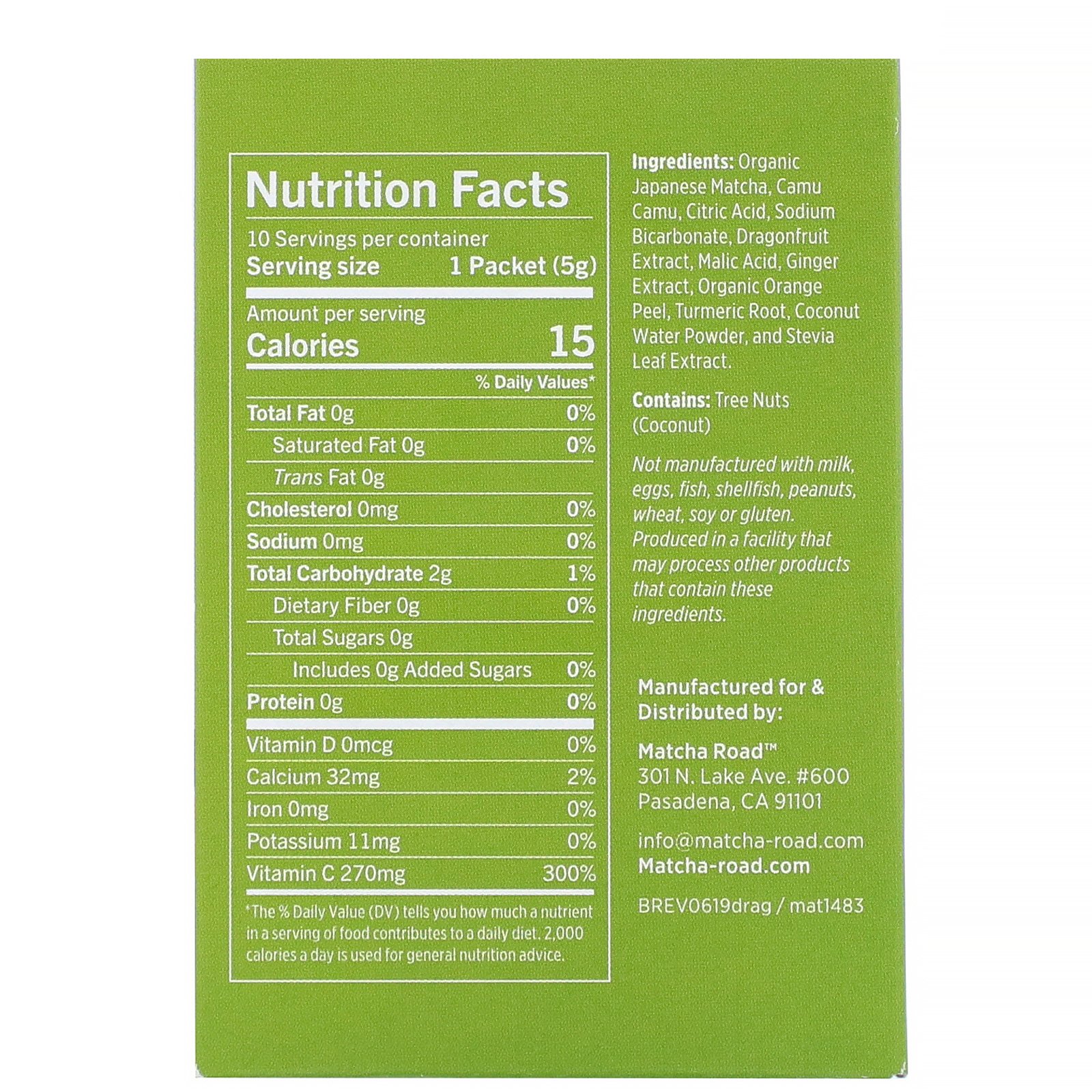 Matcha Road, Matcha + Vitamina C, Mistura de Superalimentos para Bebidas, Pitaia, 10 Envelopes, 5 g (0,18 oz) Cada - Imagem 2