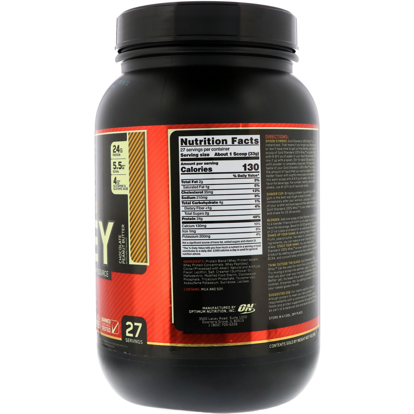 Optimum Nutrition, Gold Standard 100% Whey, Chocolate Peanut Butter, 2 lbs (907 g) - Imagem 2