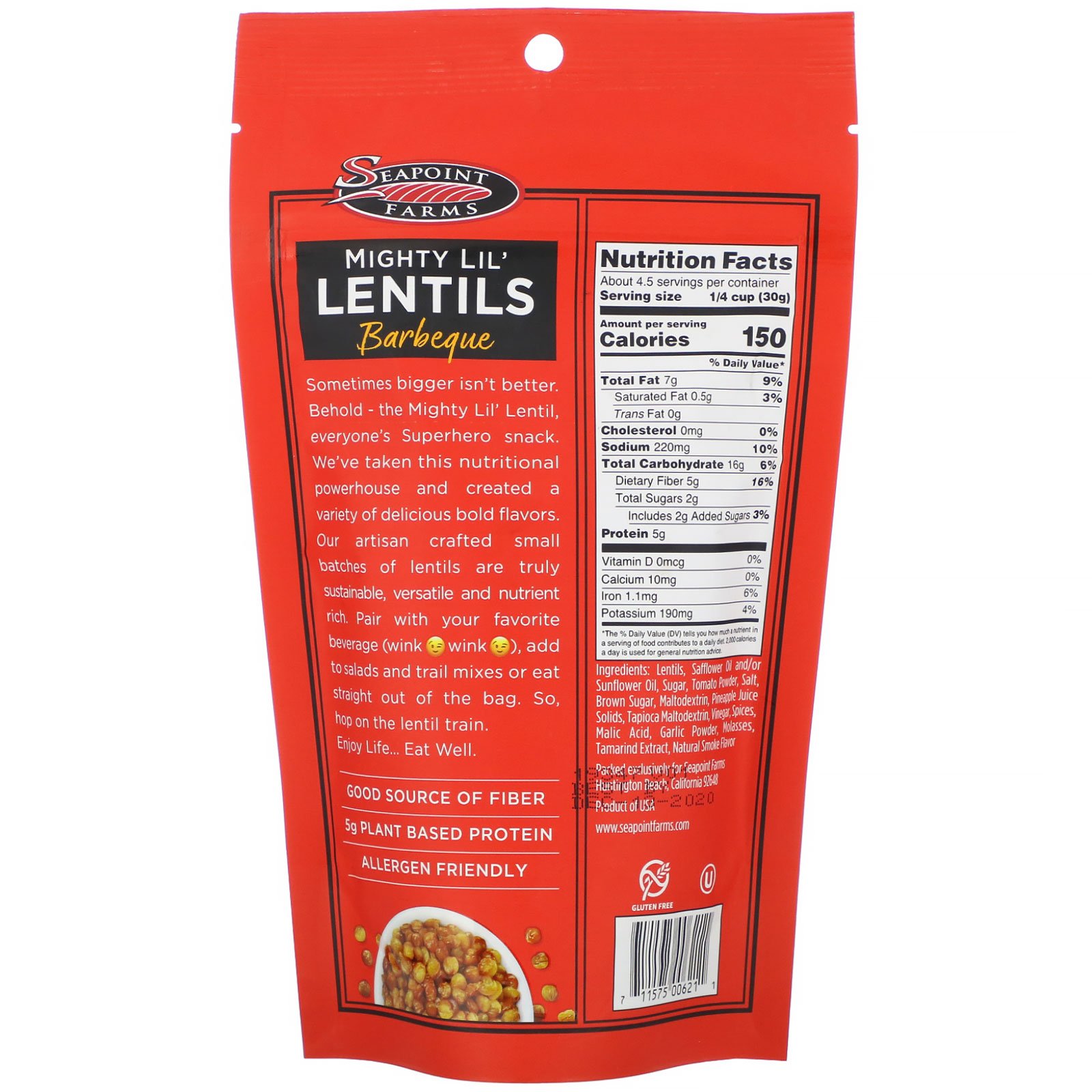 Seapoint Farms, Mighty Lil' Lentils, Barbecue, 5 oz (142 g) - Imagem 2