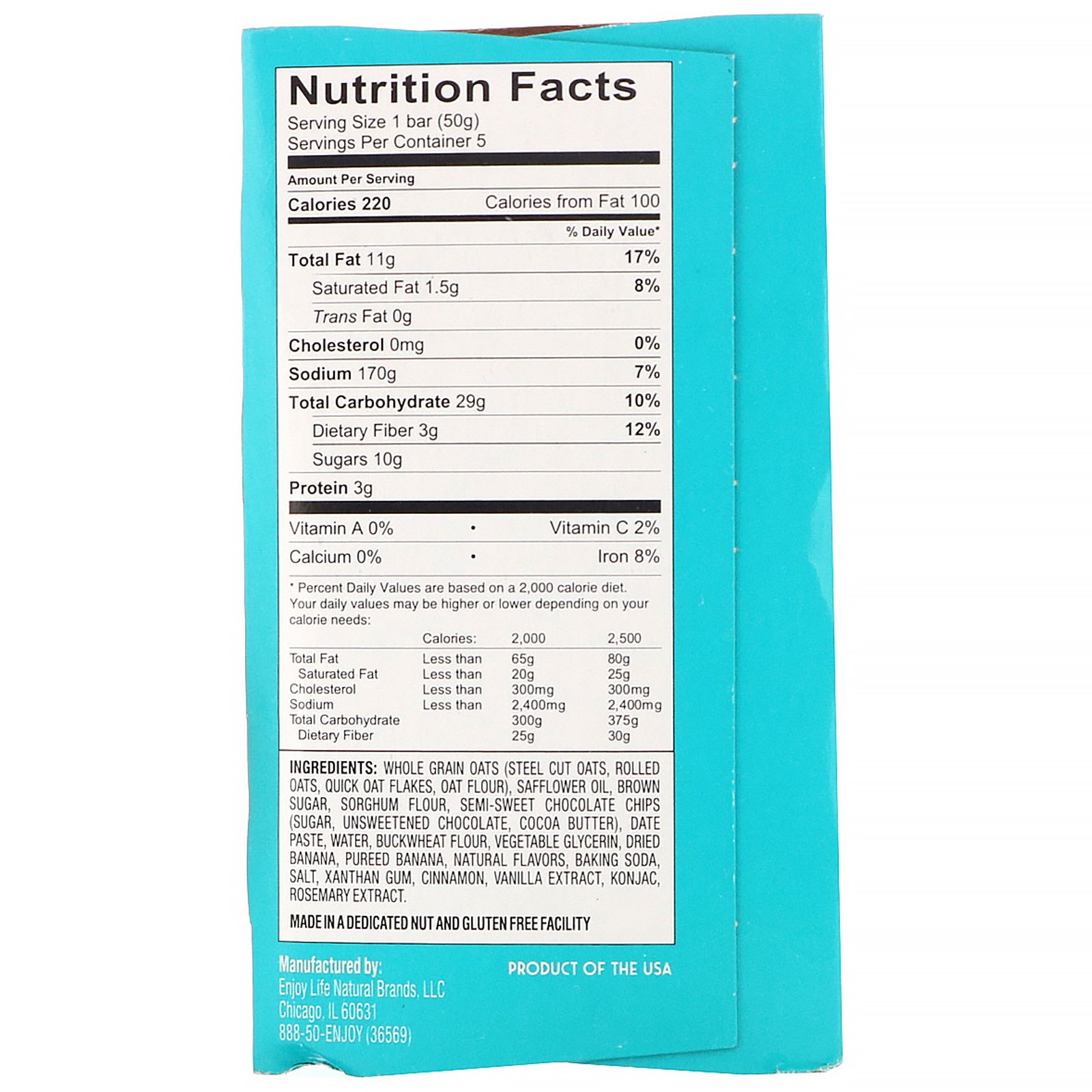 Enjoy Life Foods, Soft-Baked Breakfast Fruit & Oat Ovals, Banana com Gotas de Chocolate, 5 Barras, 50 g (1,76 oz) Cada - Imagem 2