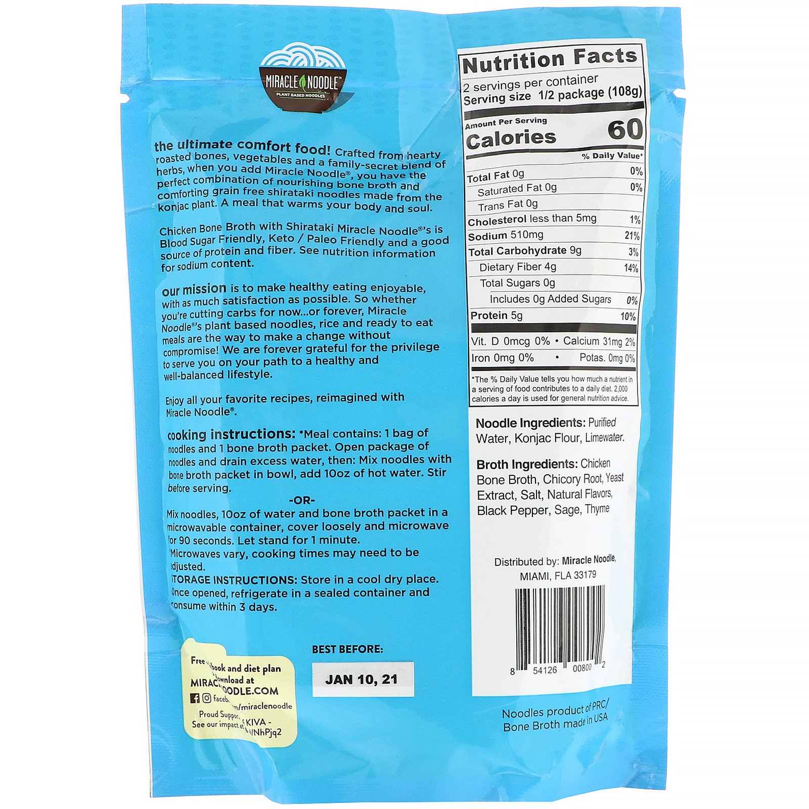 Miracle Noodle, Bone Broth Noodle Soup, Galinha, 215 g (7,6 oz) - Imagem 2