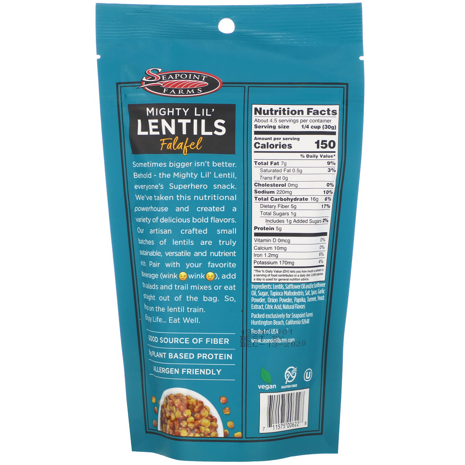 Seapoint Farms, Mighty Lil' Lentils, Falafel, 5 oz (142 g) - Imagem 2