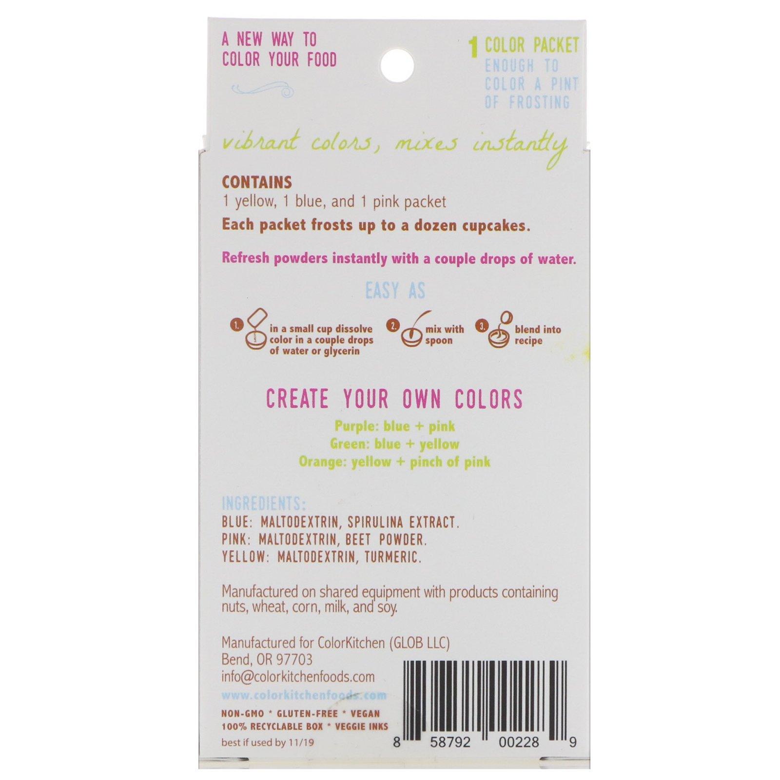 ColorKitchen, Decorativo, Corantes Alimentícios da Natureza, 3 Embalagens de Corantes, 0,24 oz (6,9 g) - Imagem 2