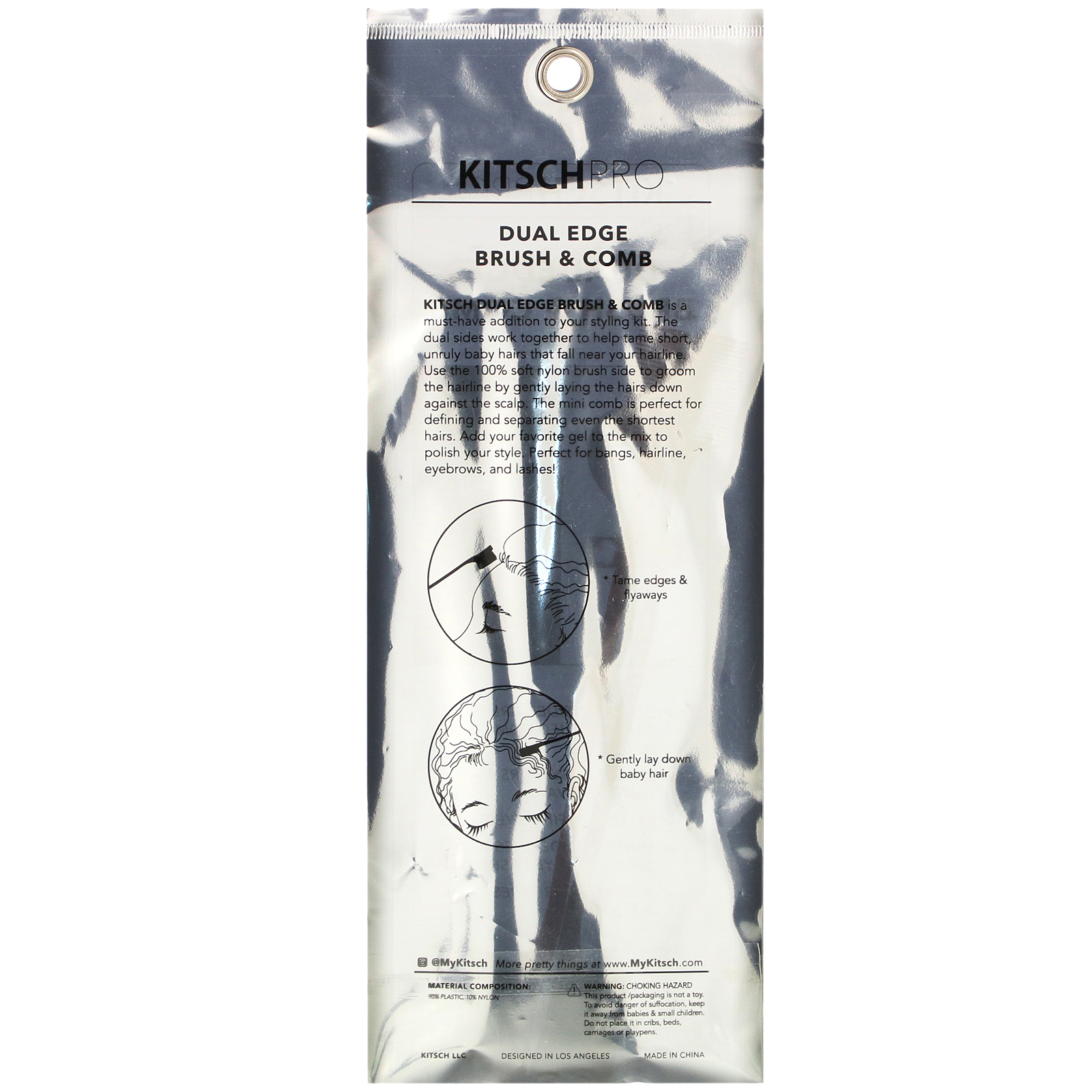 Kitsch, Pro, Dual Edge Brush & Comb, 2 Count - Imagem 3
