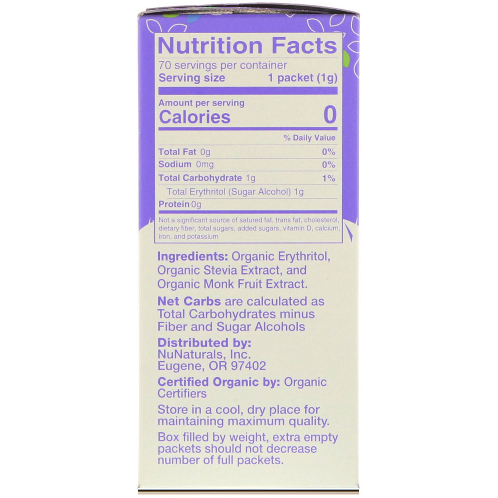 NuNaturals, Adoçante Orgânico, estévia e fruta-dos-monges (sairitia), 70 pacotes, 2,47 onças (70 g) - Imagem 2