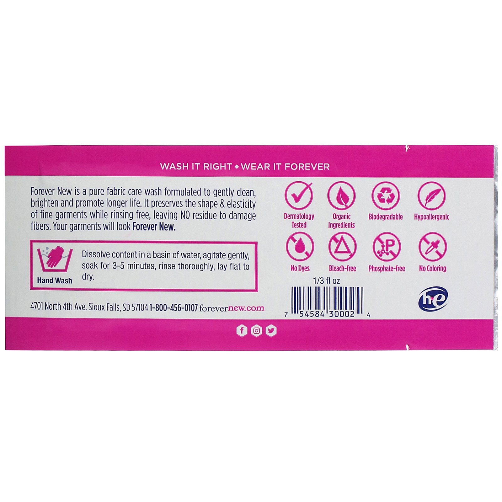 Forever New, Fabric Care Wash, Liquid, Original, 1/3 fl oz (10 ml) - Imagem 2