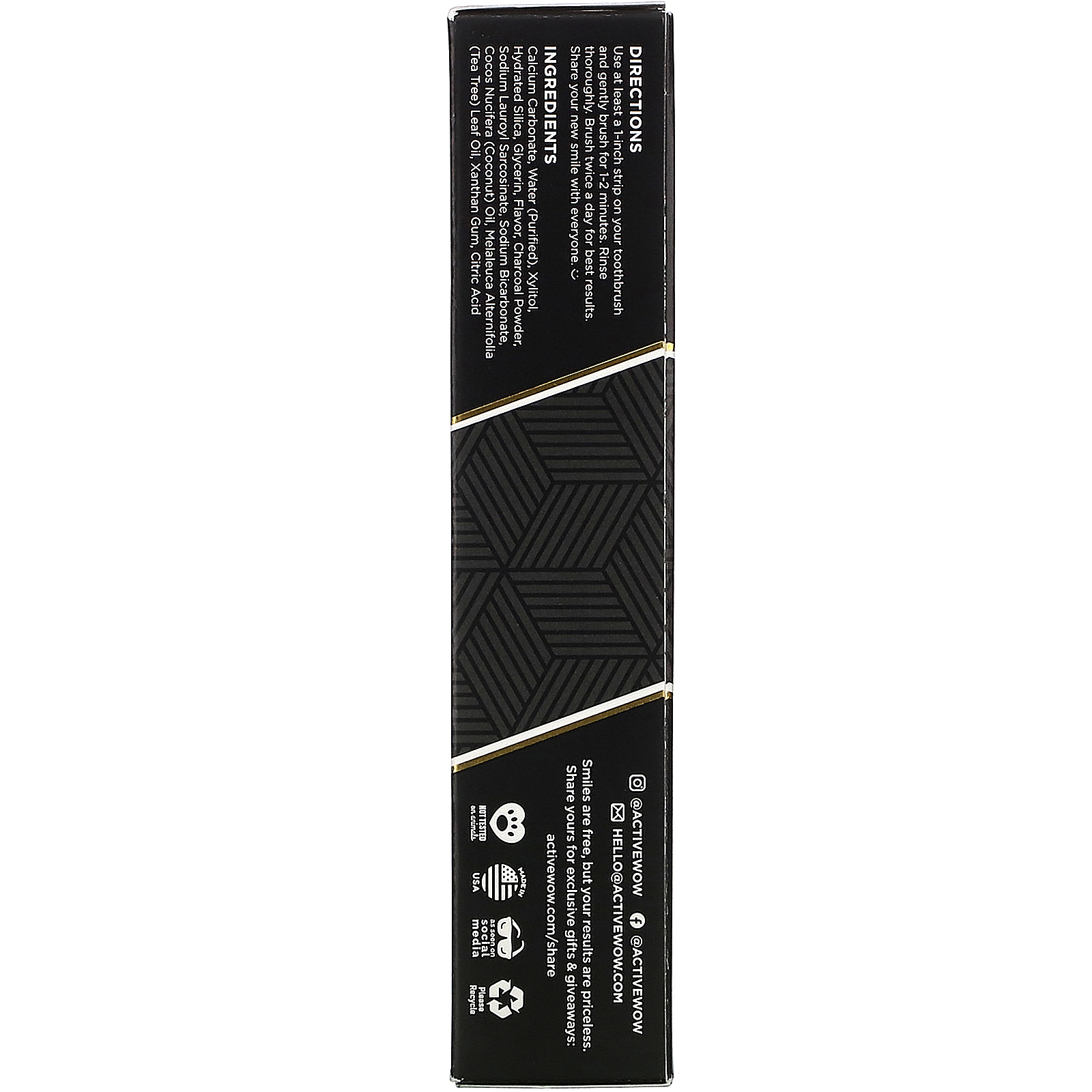 Active Wow, 24K White, All Natural Whitening Toothpaste, Charcoal + Mint, 4 oz (113 g) - Imagem 3
