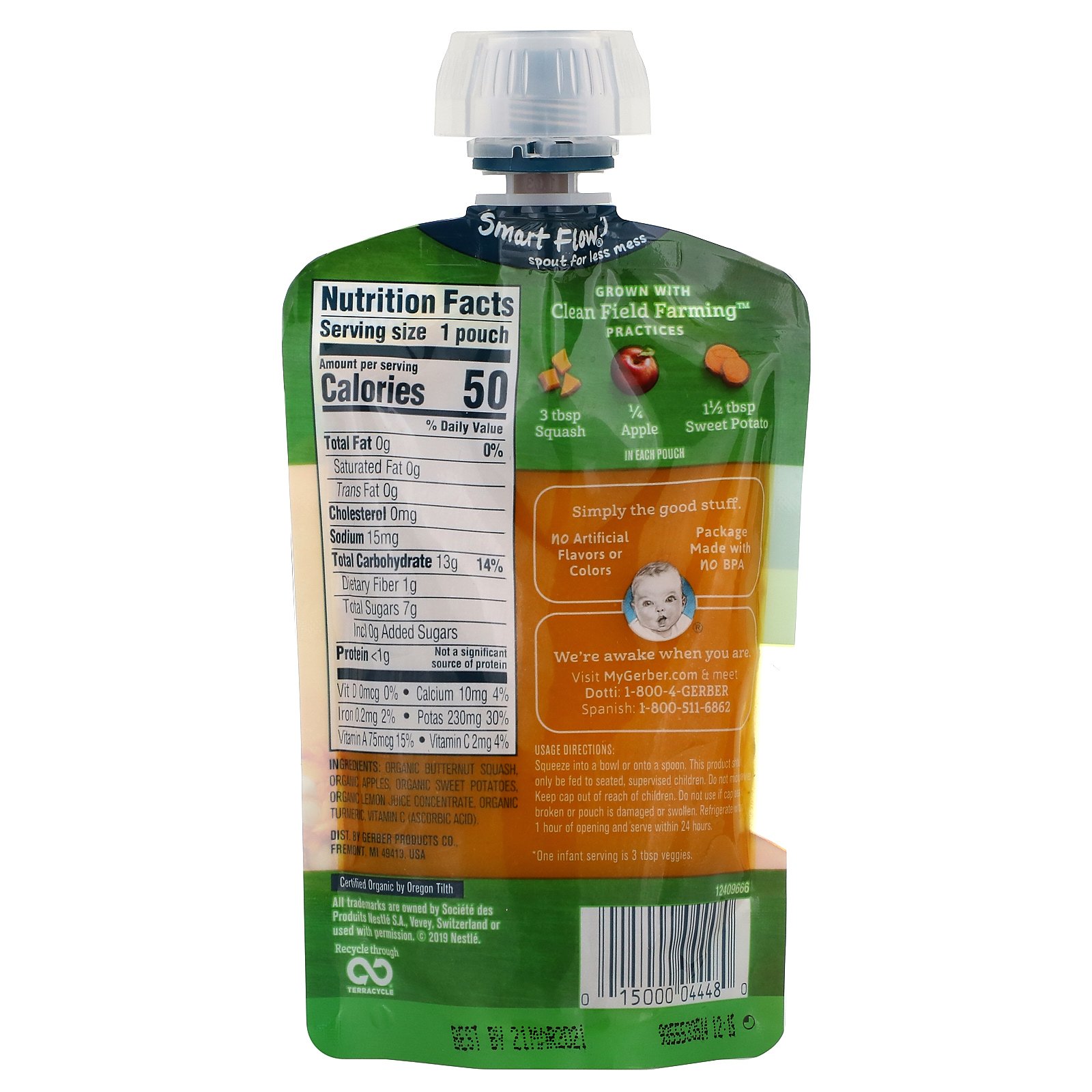 Gerber, Smart Flow, Organic, Veggie Power, Squash, Apple, Sweet Potato with Turmeric, 3.5 oz (99 g) - Imagem 2