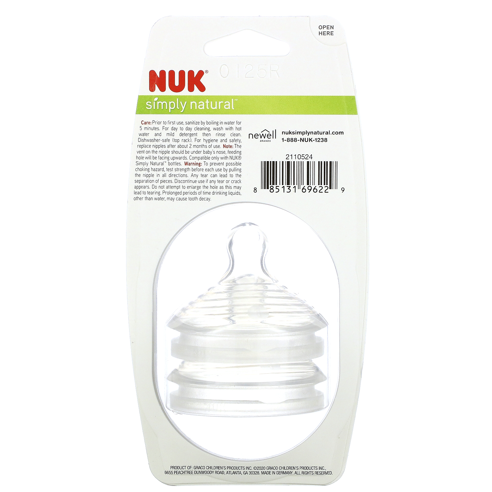 NUK, Simply Natural, Slow Flow Bottle Nipples, 0 + Months, 2 Nipples - Imagem 2
