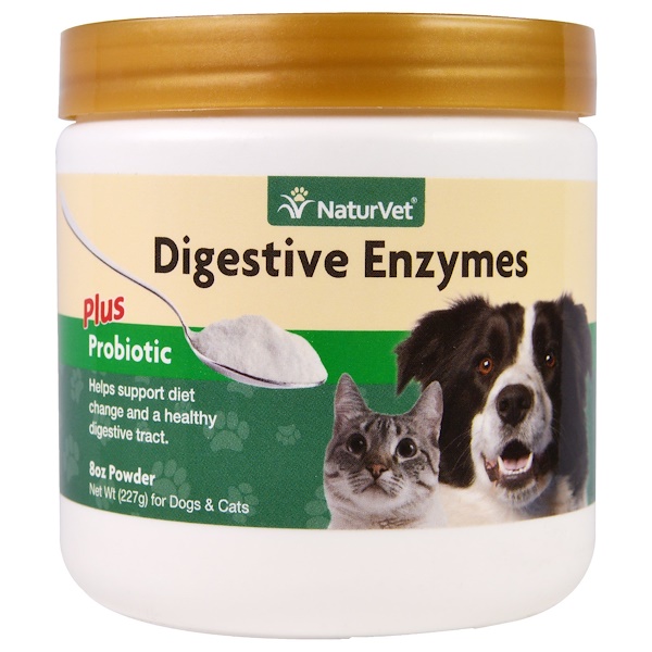 NaturVet, Enzimas Digestivas Mais Probiótico, Para Cães e Gatos, Em Pó, 227 g (8 oz)