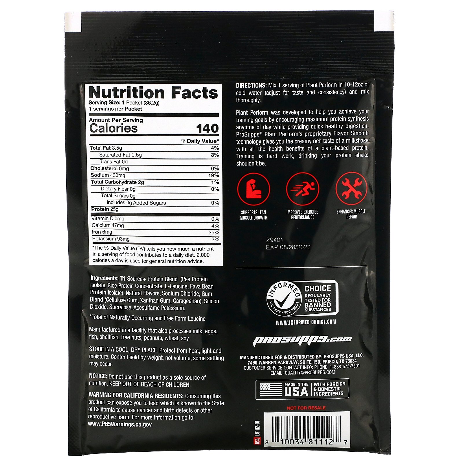 ProSupps, Plant Perform, Performance Plant Protein, Vanilla Creme, 1 packet, 1.27 oz - Imagem 2