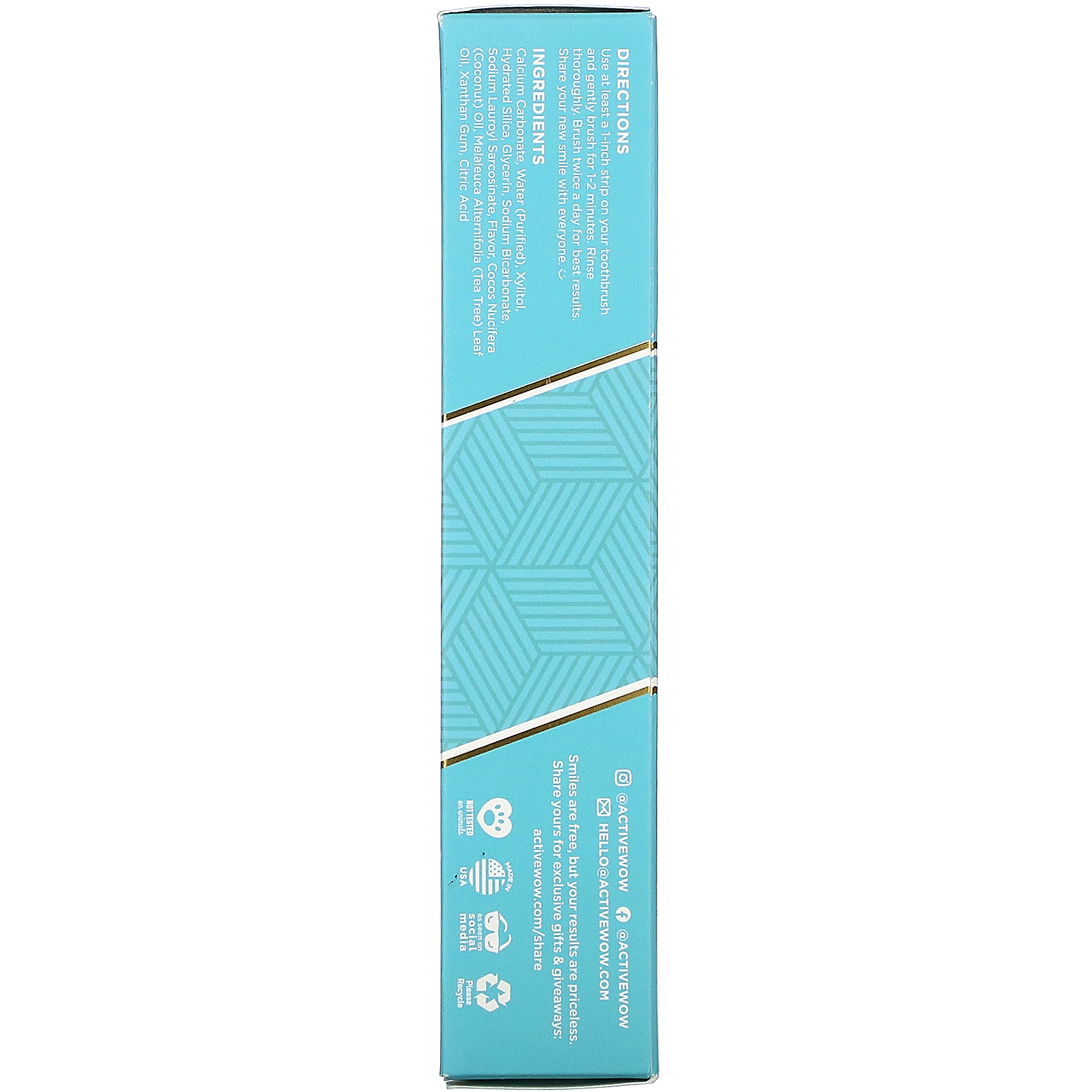 Active Wow, 24K White, All Natural Whitening Toothpaste, Baking Soda + Mint, 4 oz (113 g) - Imagem 3
