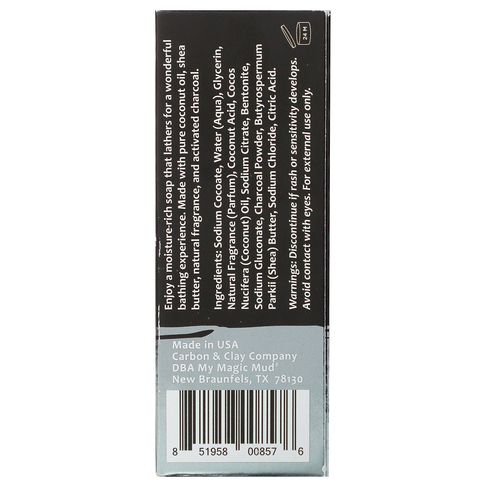 My Magic Mud, Moisturizing Charcoal, Coconut Oil Soap, Relaxing Neroli Petitgrain, 5 oz (141.7 g) - Imagem 2