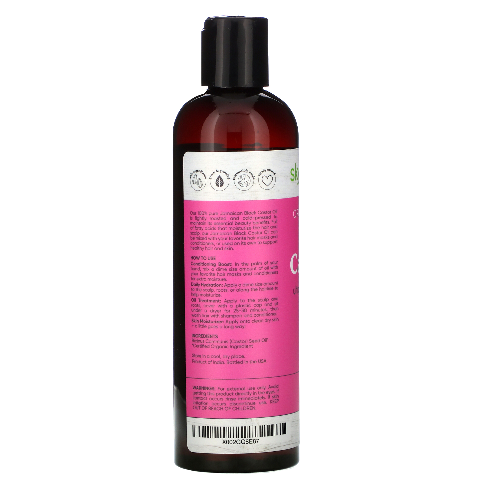 Sky Organics, Organic Jamaican Black Castor Oil, 8 fl oz (236 ml) - Imagem 2