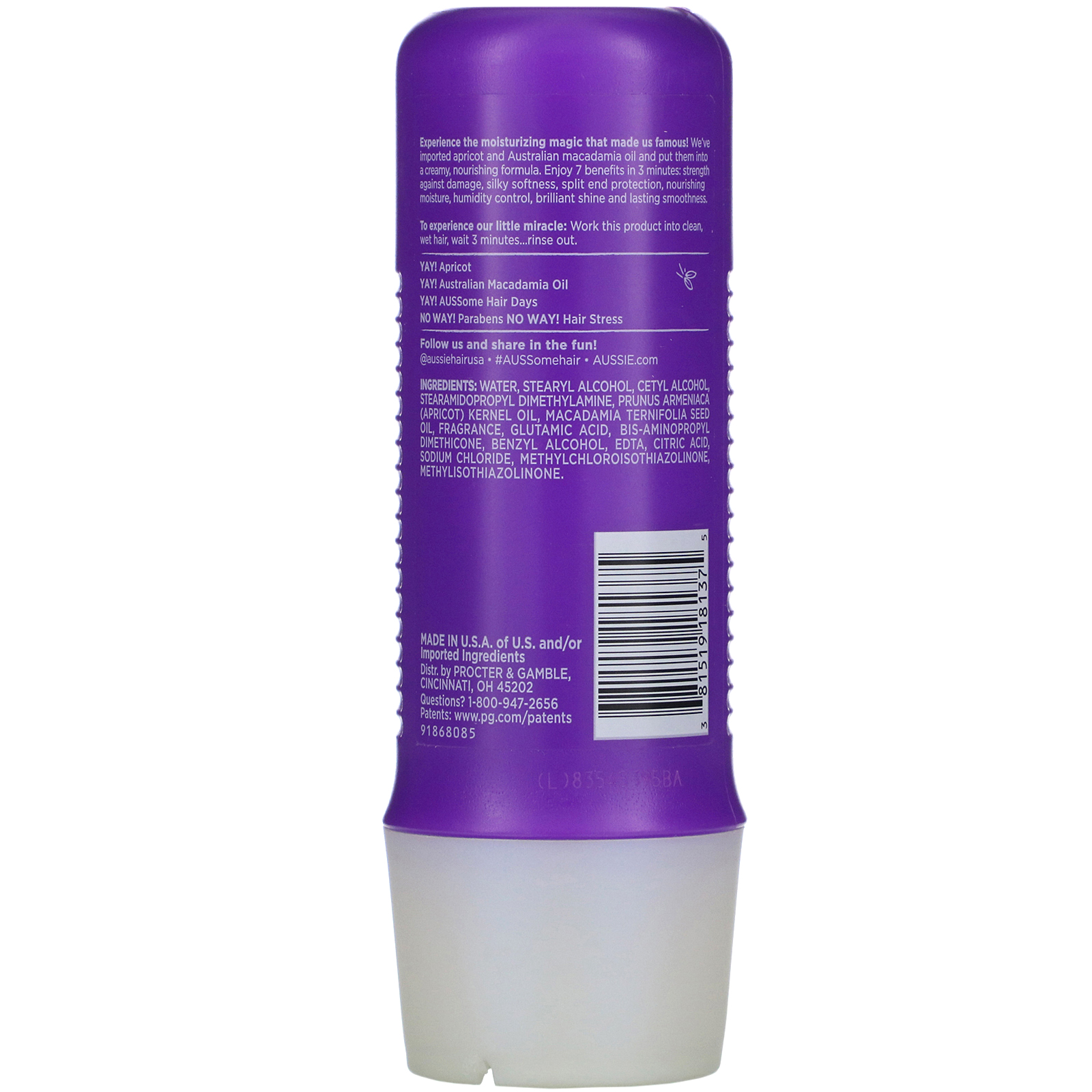 Aussie, 3 Minute Miracle, Milagre Total, Condicionador Profundo com Óleo de Macadâmia Australiana e Damasco, 236 ml (8 fl oz) - Imagem 2