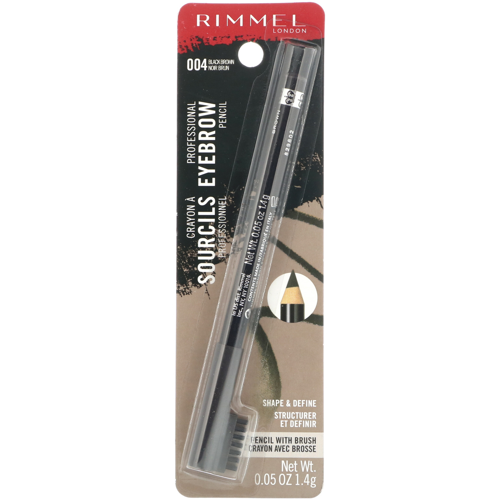 Rimmel London, Lápis de sobrancelha profissional, 004 Marrom-preto, 1,4 g - Imagem 2
