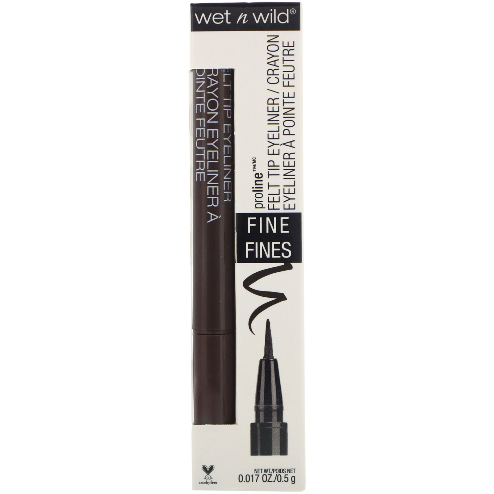 Wet n Wild, Delineador com ponta de feltro ProLine, marrom escuro, 0,017 oz (0,5 g) - Imagem 2