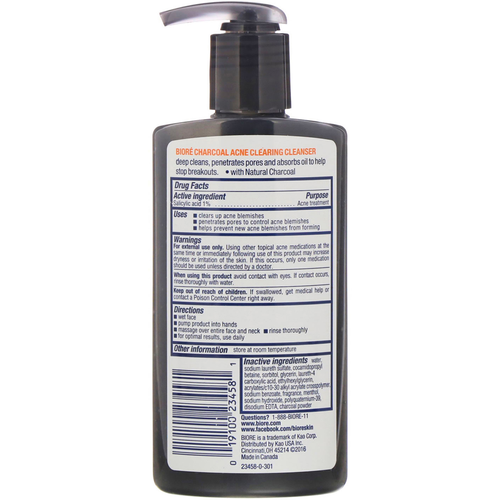 Biore, Limpador clareador para acne com carvão vegetal, 6,77 fl oz (200 ml) - Imagem 2
