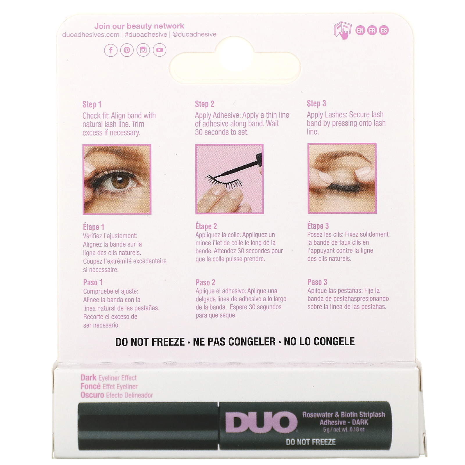DUO, Rosewater & Biotin Striplash Adhesive, Dark, 0.18 oz (5 g) - Imagem 3