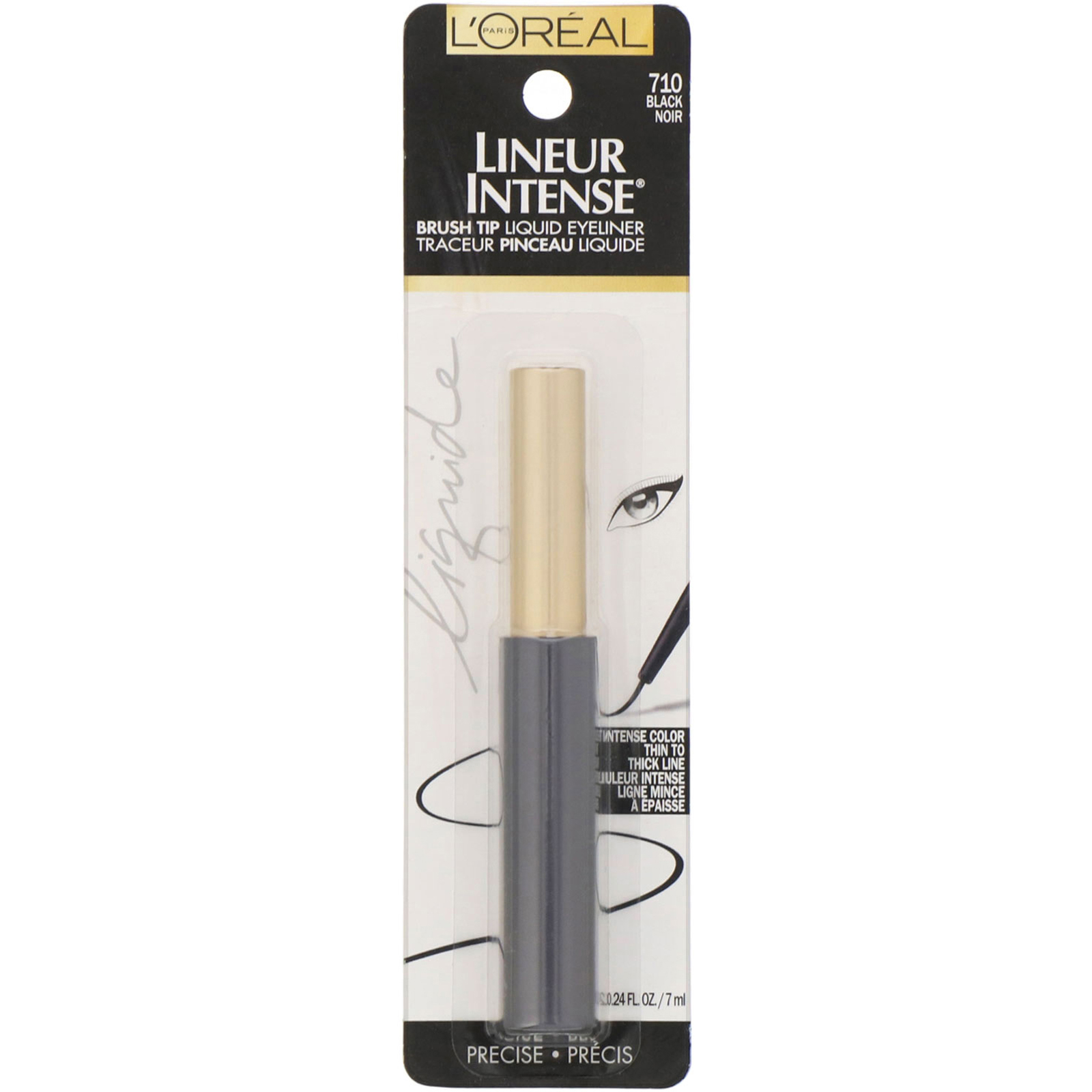 L'Oreal, Lineur Intense Brush Tip Liquid Eyeliner, 710 Black, 0.24 fl oz (7 ml) - Imagem 2